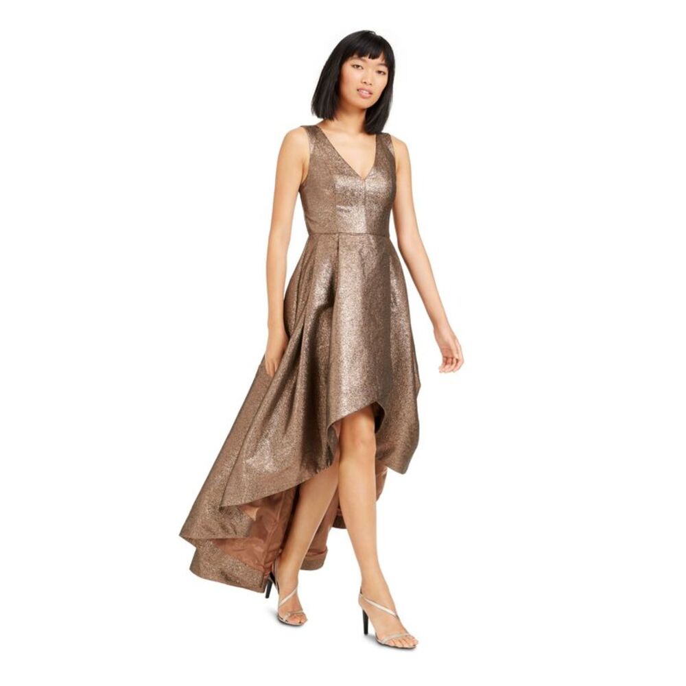 CALVIN KLEIN Womens Brown Sleeveless V Neck Formal Hi-Lo Dress 14 - Picture 3 of 4